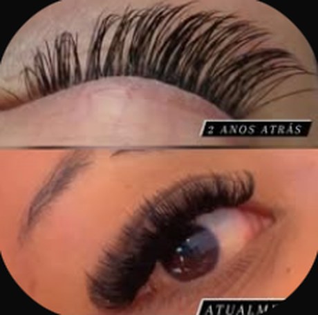 Antes e depois de alongamento de cílios